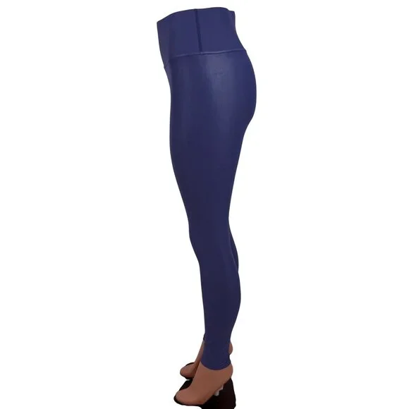 Carbon38 High Rise Full-Length Shine Glossy Blue High-Waist Activewear Leggings - Picture 8 of 16